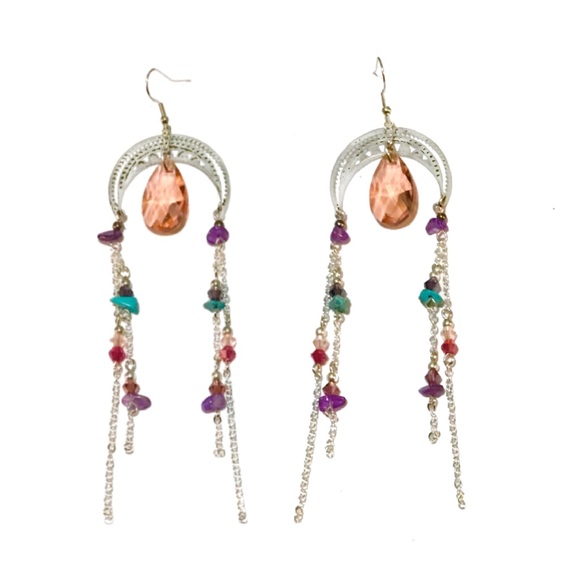 🌹HP🌹✨NEW Celestial Boho Silver Moon Long Tassel Earring Vacation Enchanted - Picture 2 of 4